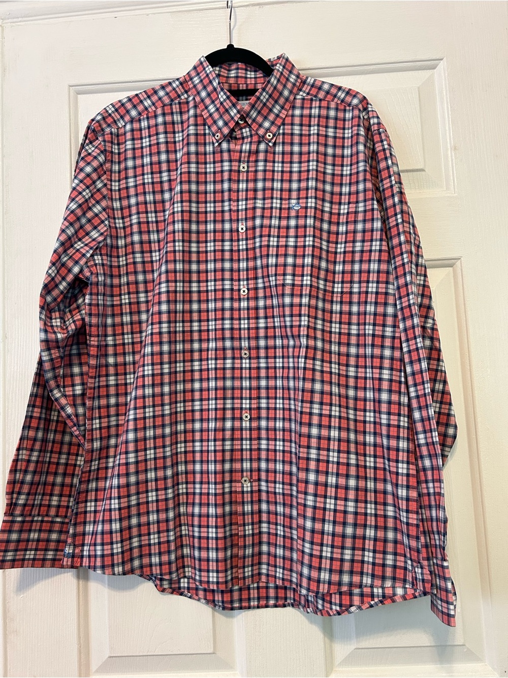 Southern Tide Red and Navy Plaid Button-Down Shirt